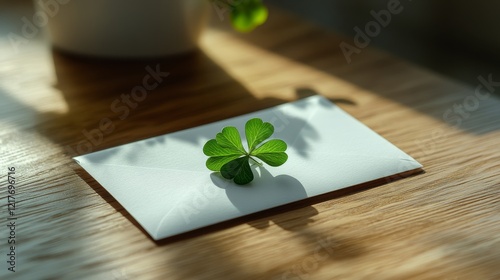Clover placed on an envelope highlighting a serene moment in a sunlit room