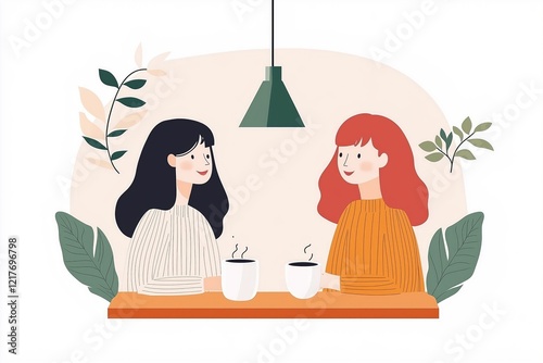 Two Women Sharing Coffee at a Table in a Cozy Environment