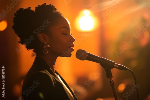 Singer performing on stage during live music event in black and white