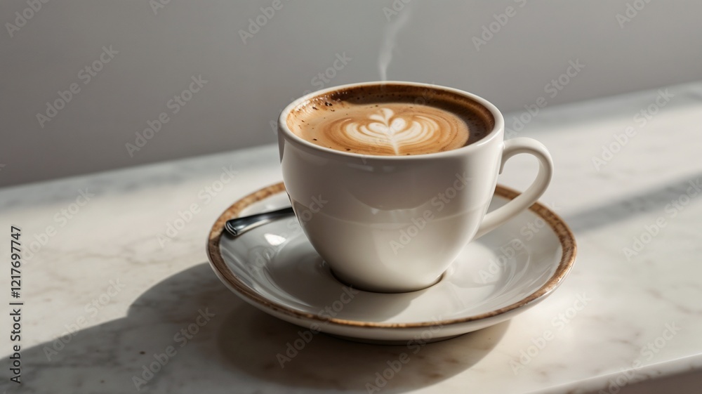 cup of coffee on white table cup of coffee on white table