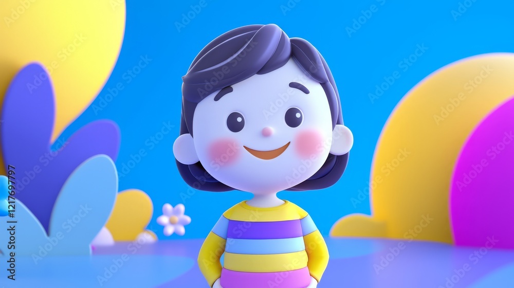 Naklejka premium Woman Smiling Playful 3D cartoon style illustration.