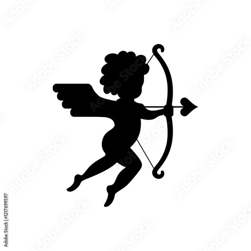 Cupid Silhouette with Bow and Arrow – Romantic Valentine’s Day Illustration