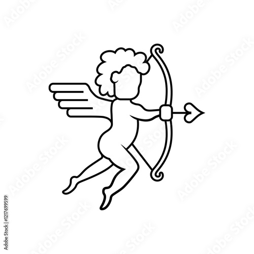 Cupid Line Drawing icon with Bow and Arrow – Valentine’s Day Vector Art