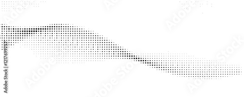 Dotted wave line background. Black halftone undulate pattern. Abstract particle flow wave wallpaper. Curved dashed gradient net design element for poser, banner, presentation, booklet, flyer. Vector