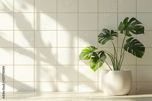Large house monstera plant in a pot on white background