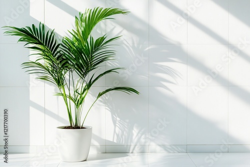 Large house palm plant in a pot on white background