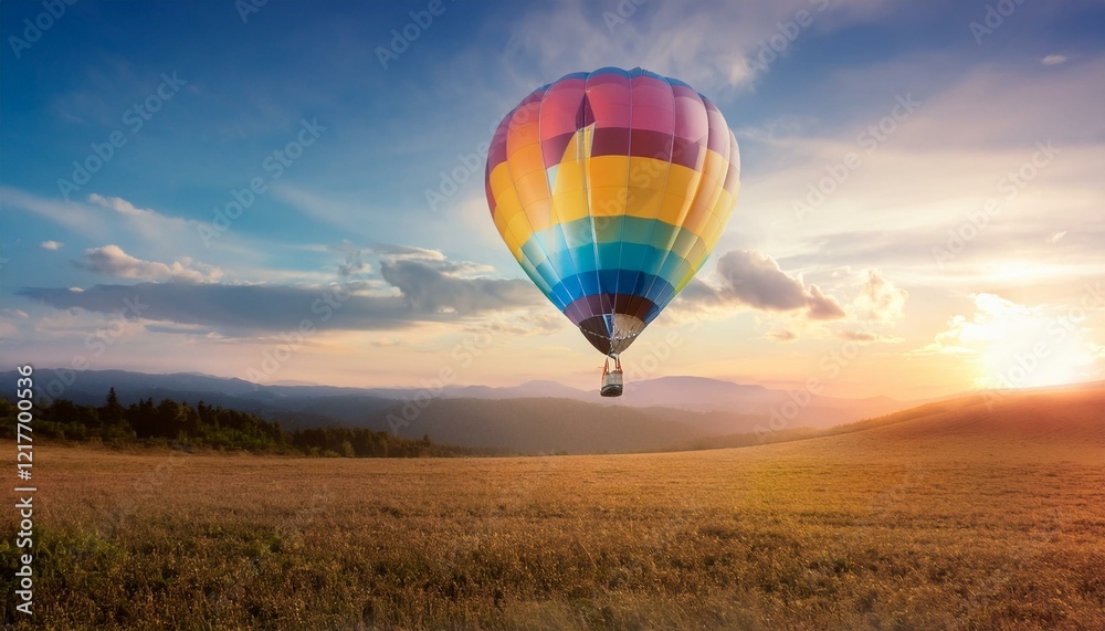 Naklejka premium 뜨거운 공기 풍선이 떠오르는 모습, 고도가 높아질수록 풍선의 색이 점점 밝아지는 표현