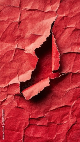 Torn red paper revealing a smooth surface underneath in a creative design con...