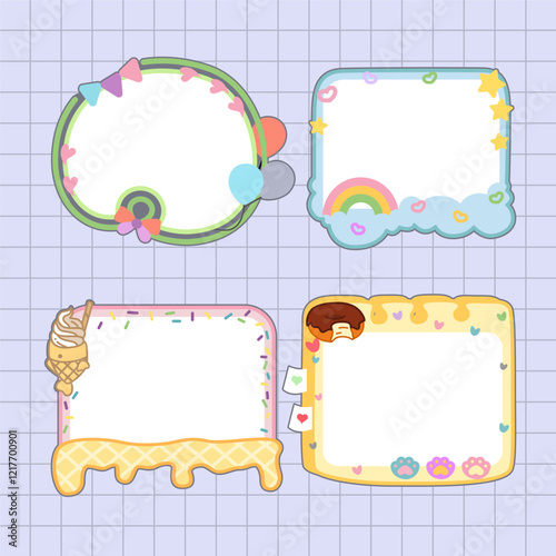 a pack of cute balloon, ice cream and donuts notepads frame design for bullet journal