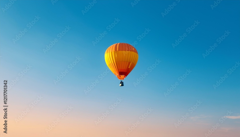 Naklejka premium 뜨거운 공기 풍선이 떠오르는 모습, 고도가 높아질수록 풍선의 색이 점점 밝아지는 표현
