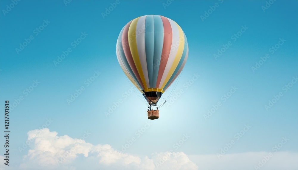 Fototapeta premium 뜨거운 공기 풍선이 떠오르는 모습, 고도가 높아질수록 풍선의 색이 점점 밝아지는 표현