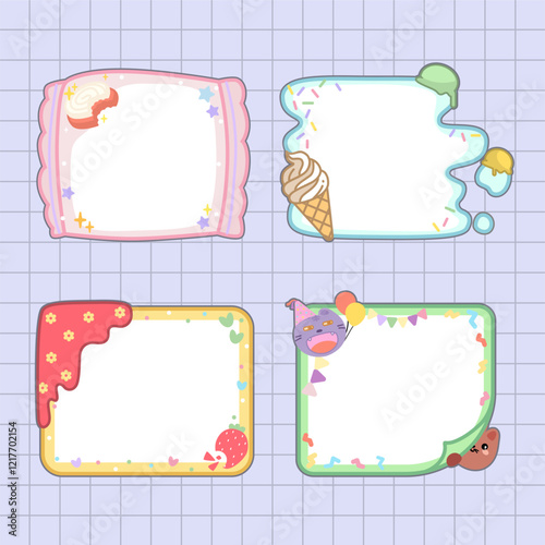 a set of cute pastel cookies and ice cream notepads frame design for bullet journal