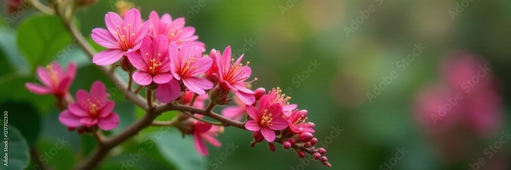 Fragrant pink flowers in clusters on a woody stem, garden, herb Fragrant pink flowers in clusters on a woody stem, garden, herb