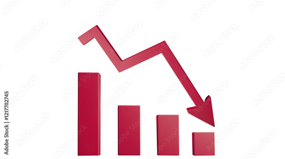 Red Downward Arrow Chart – Showing Decline Trend on Transparent Background Red Downward Arrow Chart – Showing Decline Trend on Transparent Background