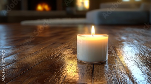 Soft candlelight illuminates a wooden table creating a warm, inviting atmosphere