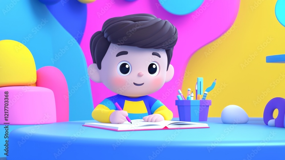 Teen Doing Homework Playful 3D cartoon style illustration. Teen Doing Homework Playful 3D cartoon style illustration.