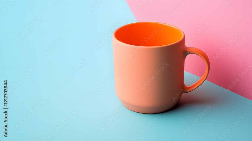 Vibrant Orange Coffee Mug Resting on Calm Blue Background Vibrant Orange Coffee Mug Resting on Calm Blue Background
