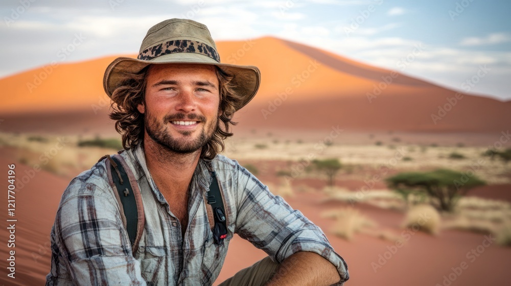 Adventurous Man in Namib Desert Adventurous Man in Namib Desert