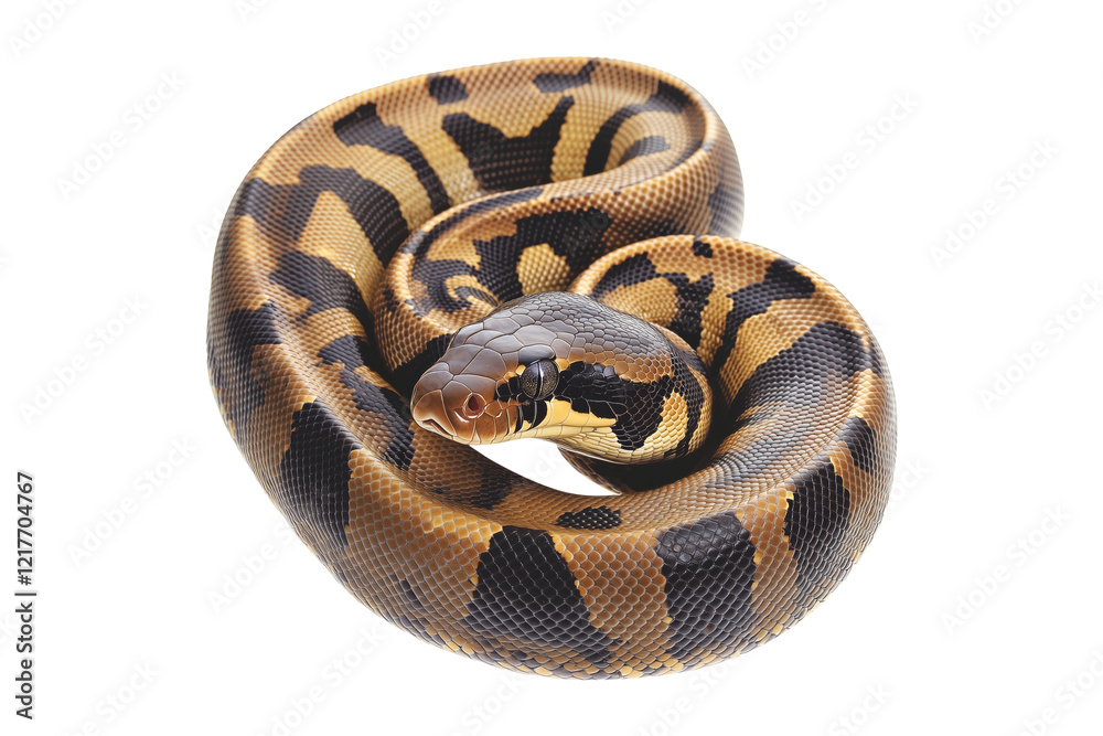 Coiled yellow and black patterned snake, isolated on white transparent background, reptiles or wildlife, symbolizing Chinese Lunar New year Coiled yellow and black patterned snake, isolated on white transparent background, reptiles or wildlife, symbolizing Chinese Lunar New year