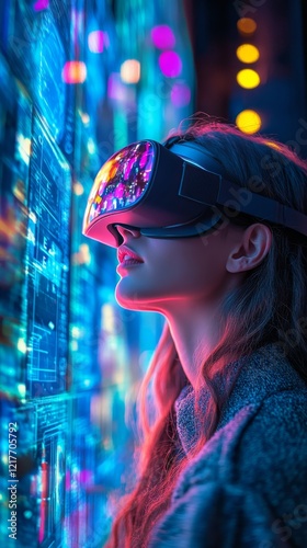 Engaging in virtual reality exploration at a tech event during the evening