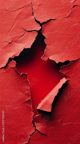 Torn red paper revealing a smooth surface underneath in a creative design con...