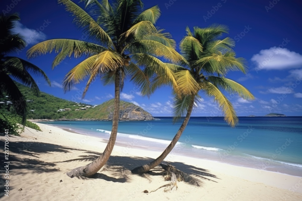 Obraz premium Escape to Paradise: Palm Trees on St. Barths' Tropical Beach - Your Ultimate Caribbean Island Holiday Haven