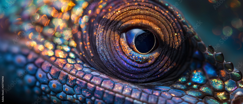 Obraz premium Chameleon skin texture with iridescent iridescent _007