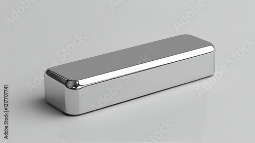 Silver metallic box on textured black surface with reflective finish and smoo...