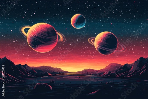 Exploring distant planets and their moons in a stunning cosmic landscape