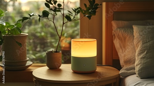 Cozy and inviting bedroom with soft lighting and greenery in a serene setting