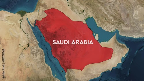 Zoom from Earth to Saudi Arabia. World map animation with country borders, Images from NASA