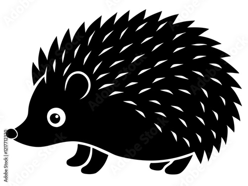 hedgehog black silhouette vector, Simple silhouette Design vector icon with white background. Wild Animal Vector.	