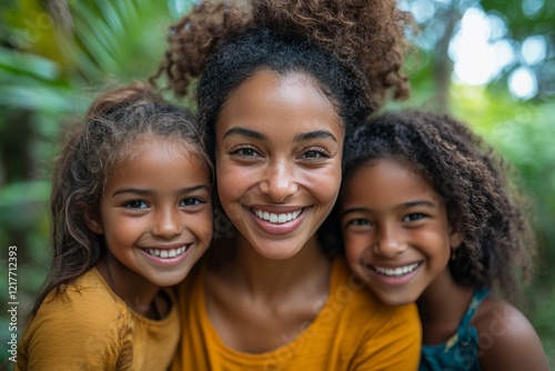 Sisters enjoying a joyful moment outdoors in a natural setting during the ear...