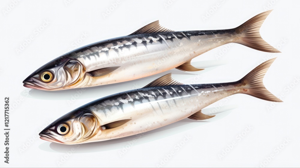 Fresh Whole Mackerel Fish Isolated on White Background. Silver Fish with Eye, Mouth, Head and Gills - Seafood Concept Fresh Whole Mackerel Fish Isolated on White Background. Silver Fish with Eye, Mouth, Head and Gills - Seafood Concept