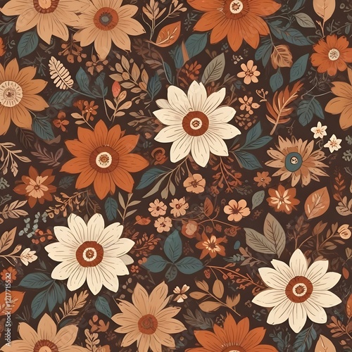 Bohemian floral pattern with earthy tones
