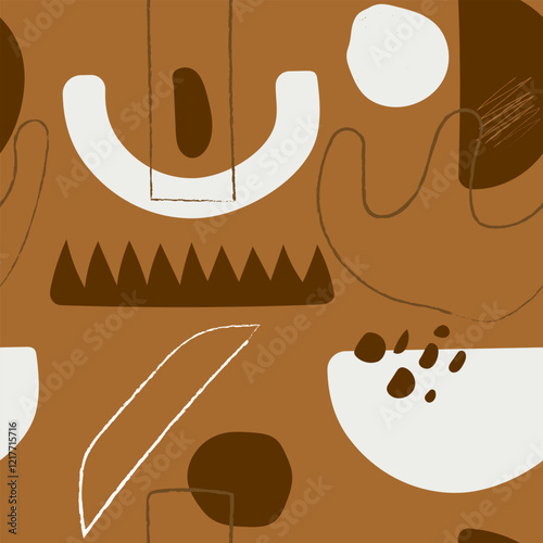 Seamless pattern with abstract organic and geometric shapes in earthy colors.Perfect for fabric design, packaging and branding projects, art prints, wallpaper and wrapping paper.