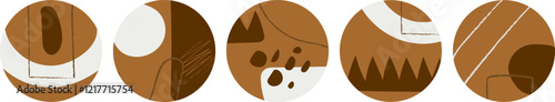 A set of 5 trendy vector icons for stories in brown and cream
