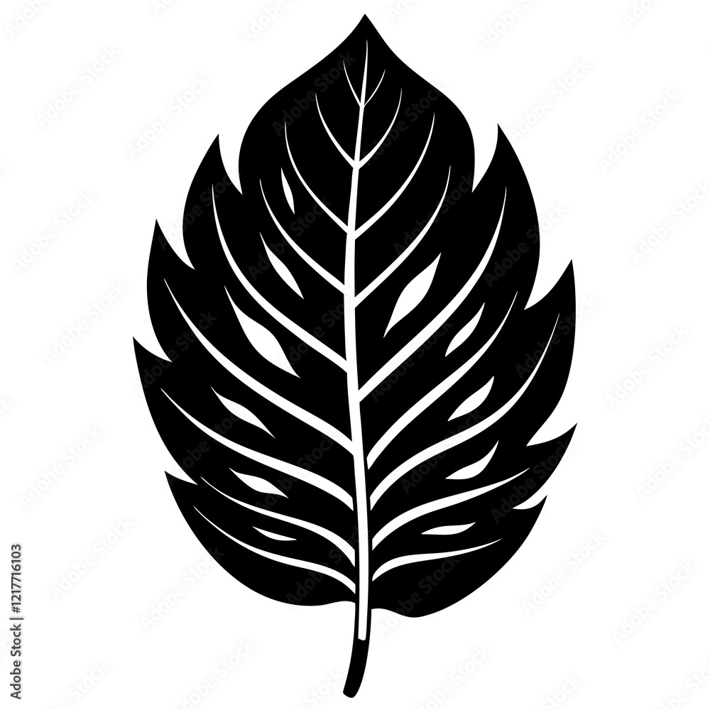 Fototapeta premium Leaf black silhouette vector, Simple silhouette Design vector icon with white background. Nature Vector. 