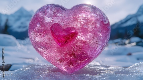 Pink Heart Encased In Ice Winter Landscape photo