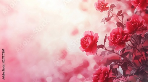 Romantic Red Roses in a Soft Pink Garden