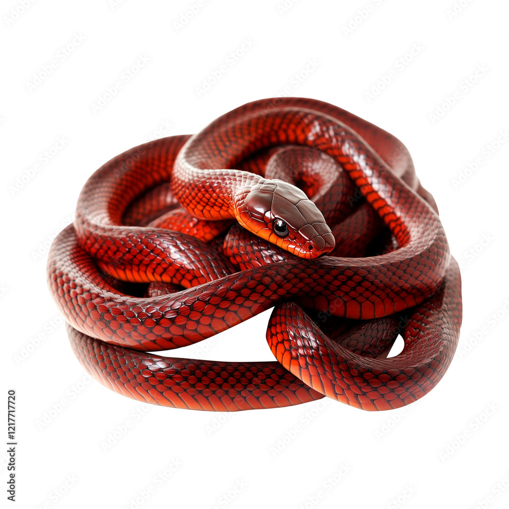 Fototapeta premium A coiled red snake with intricate textures and vibrant scales, isolated on white transparent background, reptiles or wildlife, symbolizing Chinese Lunar New year