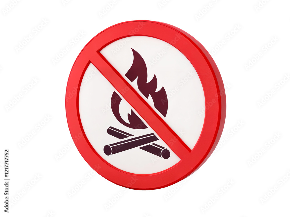 A no campfires sign with a red border on a white background. A no campfires sign with a red border on a white background.