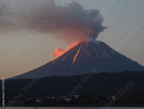 volcano in the morning photo