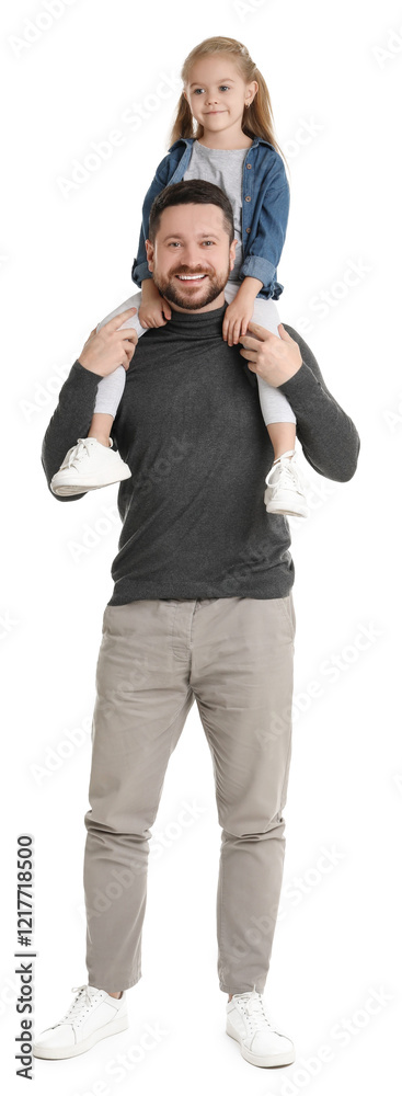Obraz premium Happy father with his cute little daughter on white background