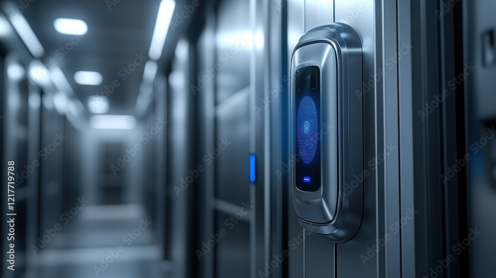 Biometric Scan Accessing Server Room Corridor Biometric Scan Accessing Server Room Corridor