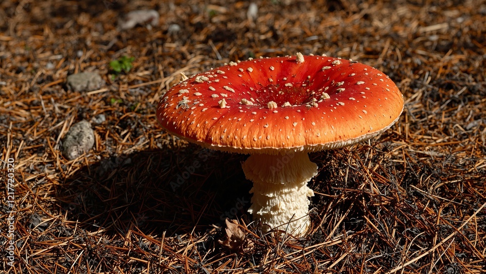 Vibrant red Inocybe geophylla mushroom in forest setting Vibrant red Inocybe geophylla mushroom in forest setting