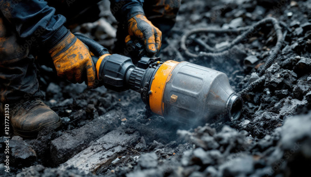 Demolition Worker Using Heavy Equipment Demolition Worker Using Heavy Equipment