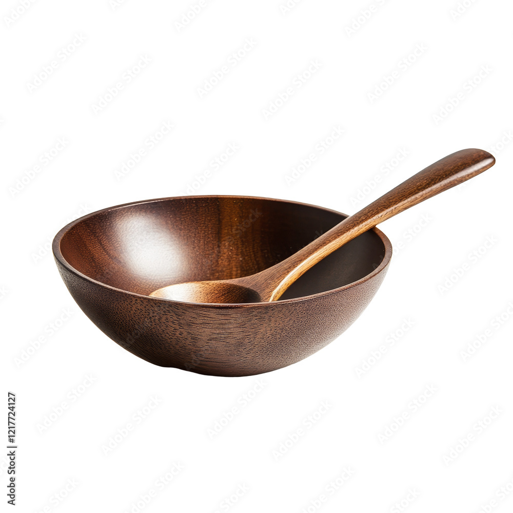 Elegant wooden bowl with spoon placed on a clean transparent background for culinary presentation, bowl spoon on transparent background Elegant wooden bowl with spoon placed on a clean transparent background for culinary presentation, bowl spoon on transparent background