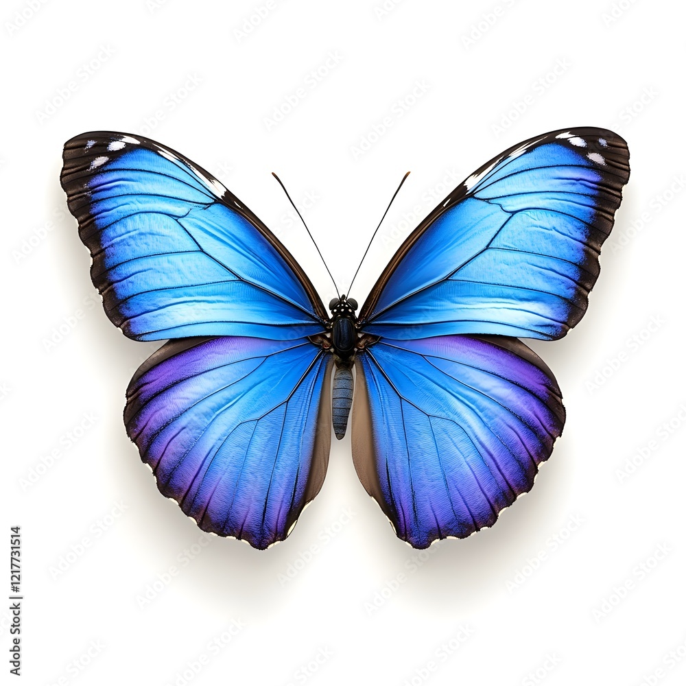 Fototapeta premium Vibrant blue butterfly with striking wings, showcasing intricate patterns and a beautiful gradient of colors.