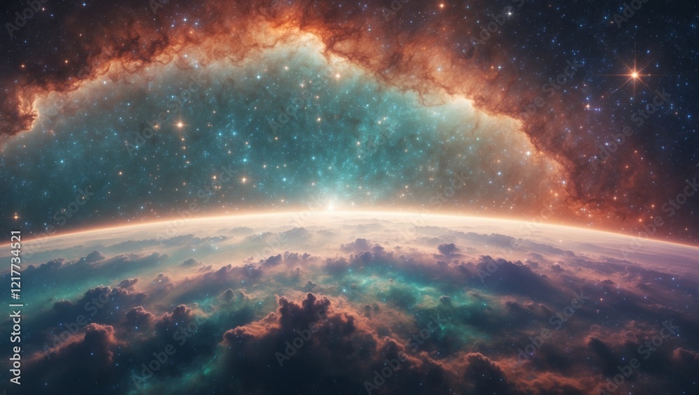 Fototapeta premium Majestic nebula over galactic horizon